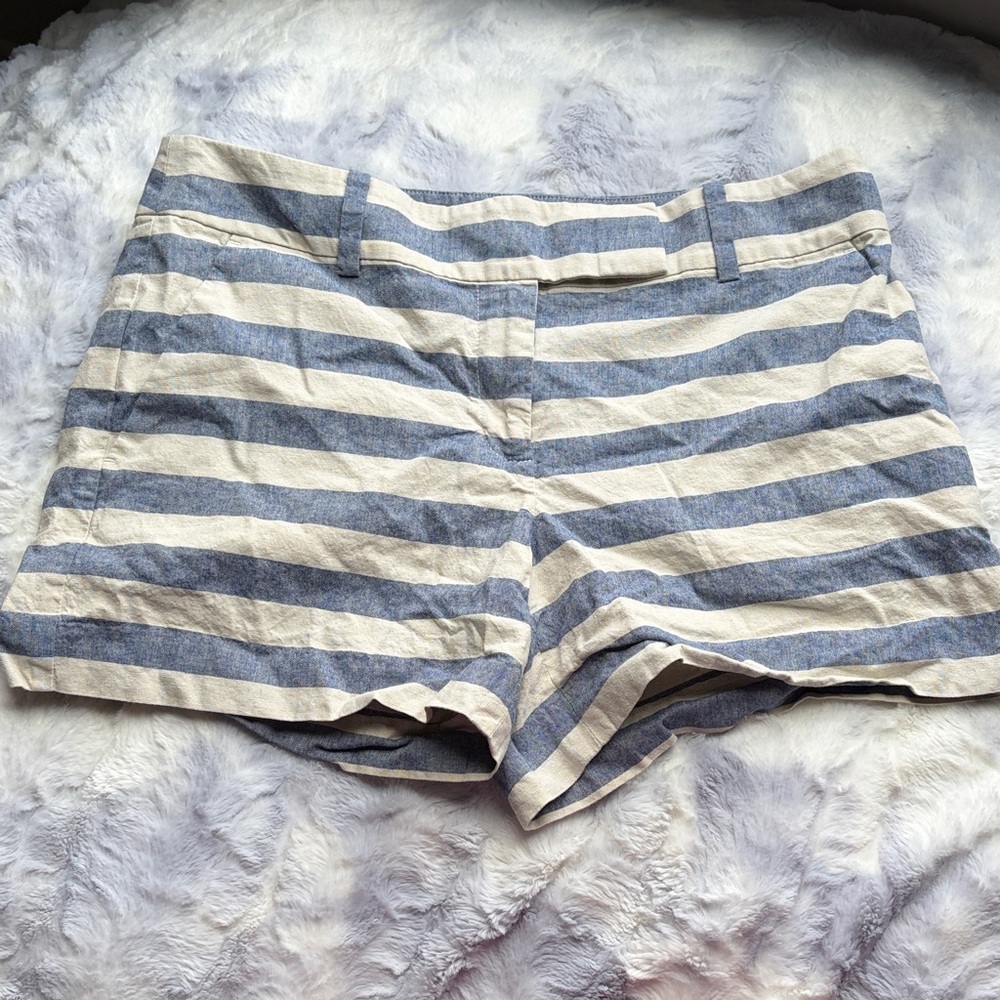 Ann Taylor Blue & Cream Striped Cotton Bermuda Shorts